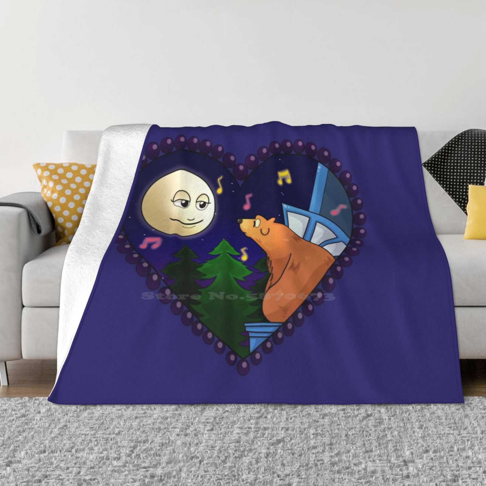 The Moon , The Bear And The Big Blue House New Arrival Fashion Leisure Warm Flannel Blanket Childhood Shows Bear In The Big 30x40in
