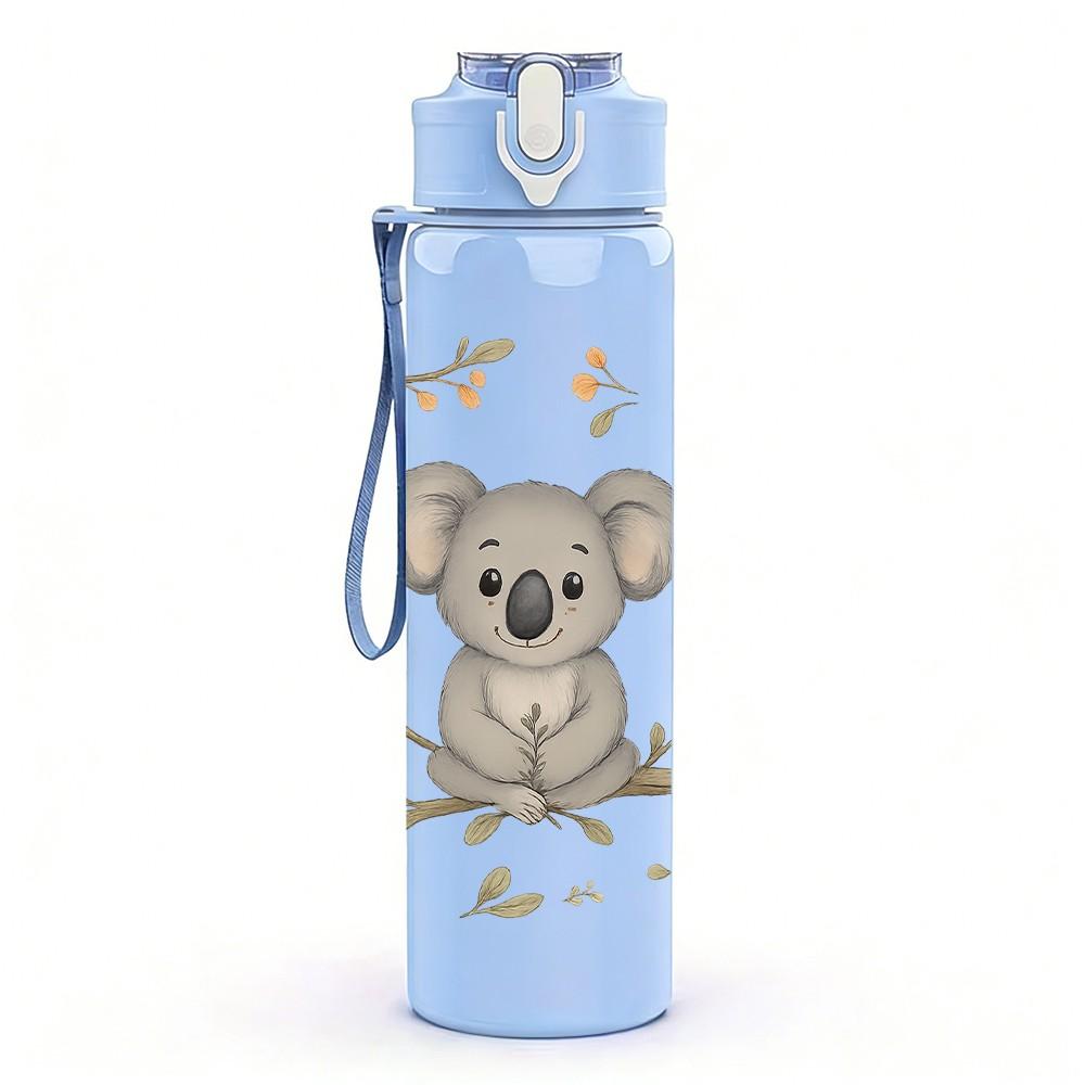 1 PZ Koala Grigio Foglia di Eucalipto 750ml Plastica Colorata Borraccia Sportiva Tappo Flip-Top a Cannuccia Anti-perdita Adatta per Sport Ufficio Uso Domestico