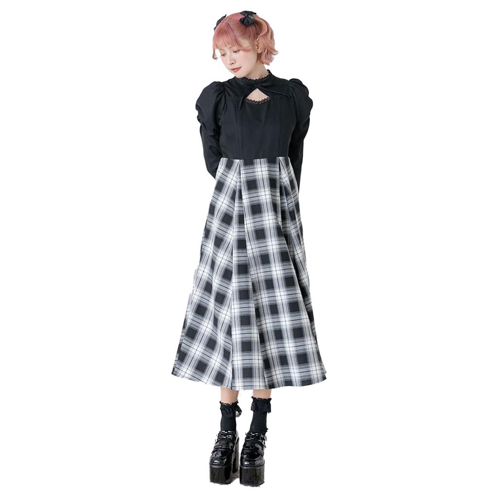 Yume Tembo Women's Open-Décolleté Classical Dress (534029) in Check and Black