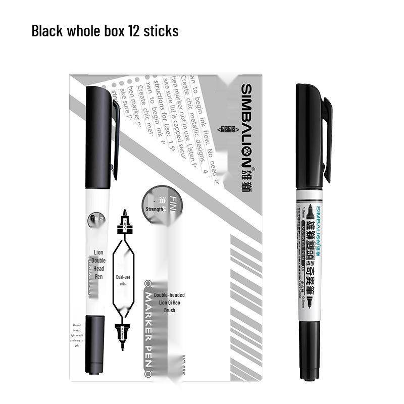 Lion 685 Waterproof Oil-Based Pen Set - Small Double-Headed Marker in Black, Red, and Blue.