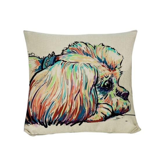 Fashion Cartoon Dog Waist Throw Cushion Cover Linen Pillow Case Home Sofa