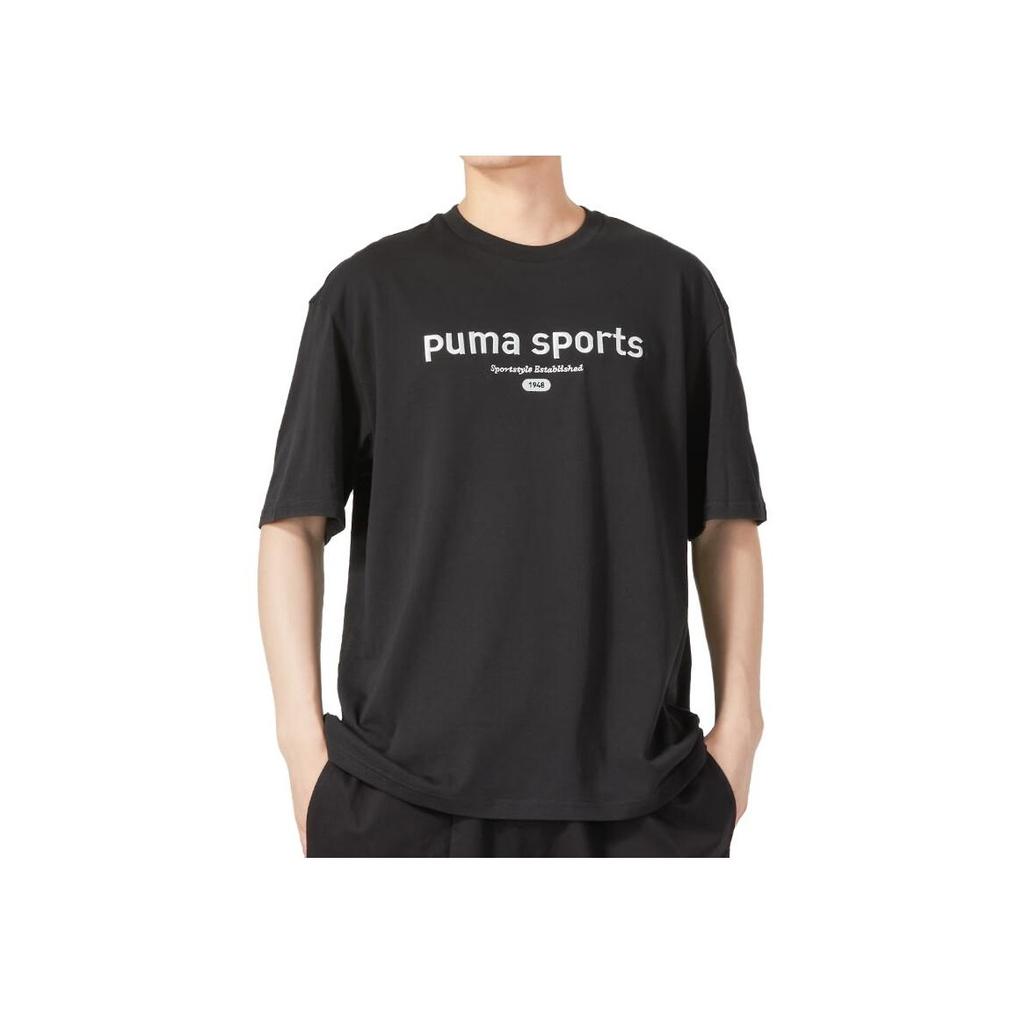 Puma Letter Embroidery Print Sports Breathable Round Neck Short Sleeve T-Shirt Men Tops Black 624702-01