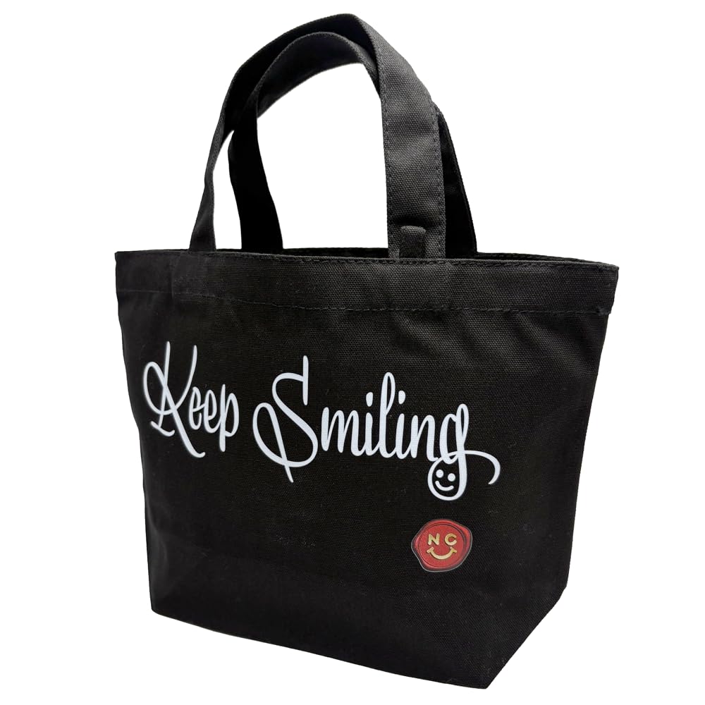 

[nc-smile] Small Tote Bag, Handbag, or Sub-Bag, 12oz Canvas Mini Tote with Inner Pocket, Keep Smiling English Cursive Design