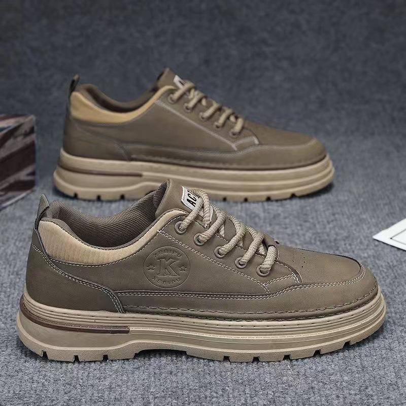 Мужские повседневные износостойкие ботинки мужские осенне-зимние уличные повседневные рабочие туфли на шнуровке с толстой подошвой мужские модные нескользящие ботинки 39 армия зеленый 2827₽