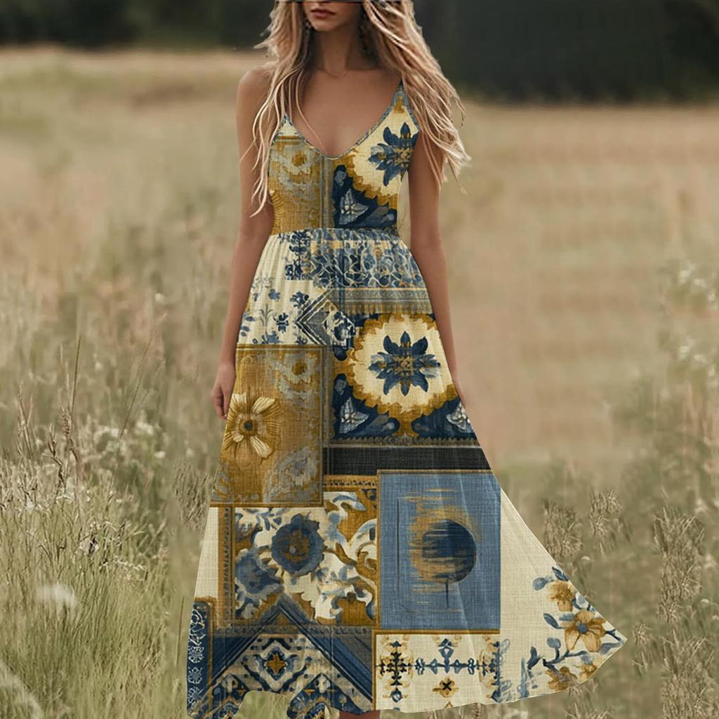 Boho Summer Dresses V Neck Floral Printed Sundresses, Beach Trendy Airy Dresses For Women