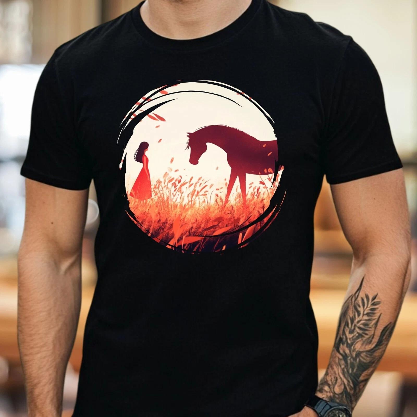 T-Shirt Herren Mädchen mit Pferd Motiv Baumwolle Größe S bis 5XL S