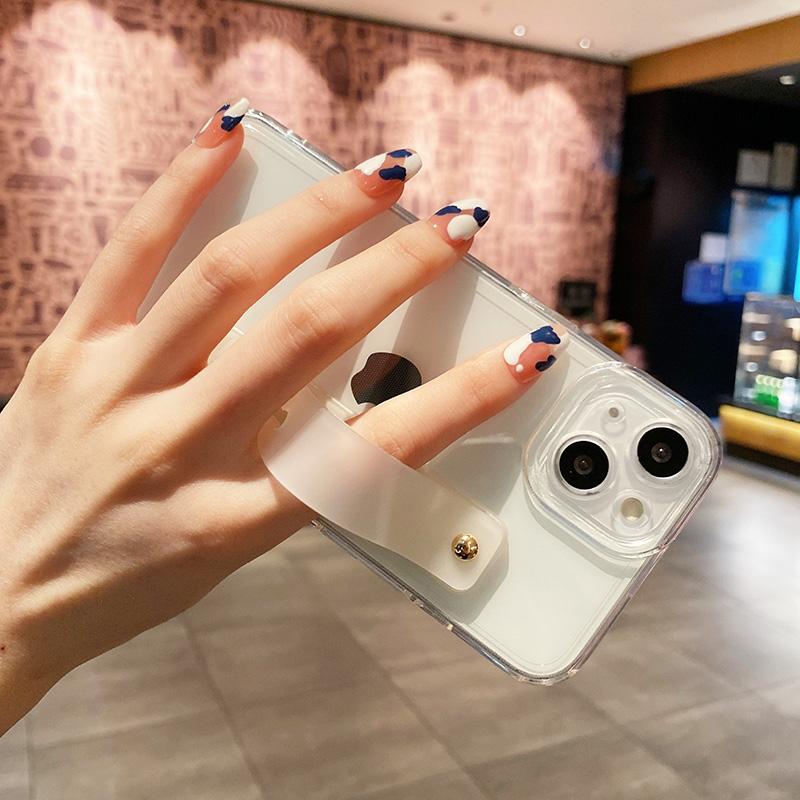 Fluorescent Color Transparent Wrist Strap Phone Case For Iphone 13 12 11 Pro Max X Xr Xs Max 7 8 Plus Se 20 Soft Silicone Cover