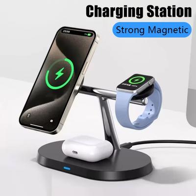 NEUER Magnetischer Kabelloser Ladeständer Für iPhone 16 15 14 13 12 Pro Apple Watch 9 8 Airpods 3 In 1 Schnelles Ladegerät