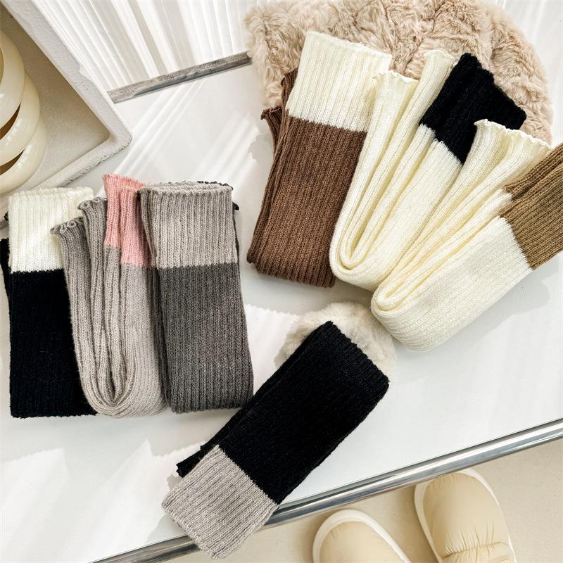 Gestrickte Socke, Frühling und Herbst Wollfarbblock-Patchwork Beinlinge, Vielseitige Wadenstrumpf-Abdeckungen, Warme Wollplüsch-Sockenabdeckungen