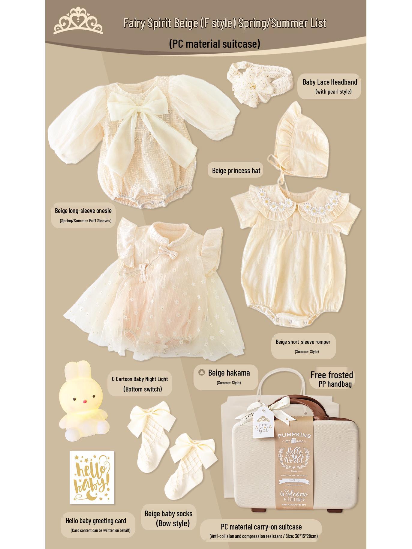 

Бежевий Подарунковий Набір для Новонародженої Дівчинки: Одяг, Різьба по дереву, Валіза для 100 днів та 1 рік 66 (1 month to 100 days)