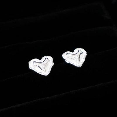 Heart Earrings, Stick-On Wave Sterling Silver Mini Earrings