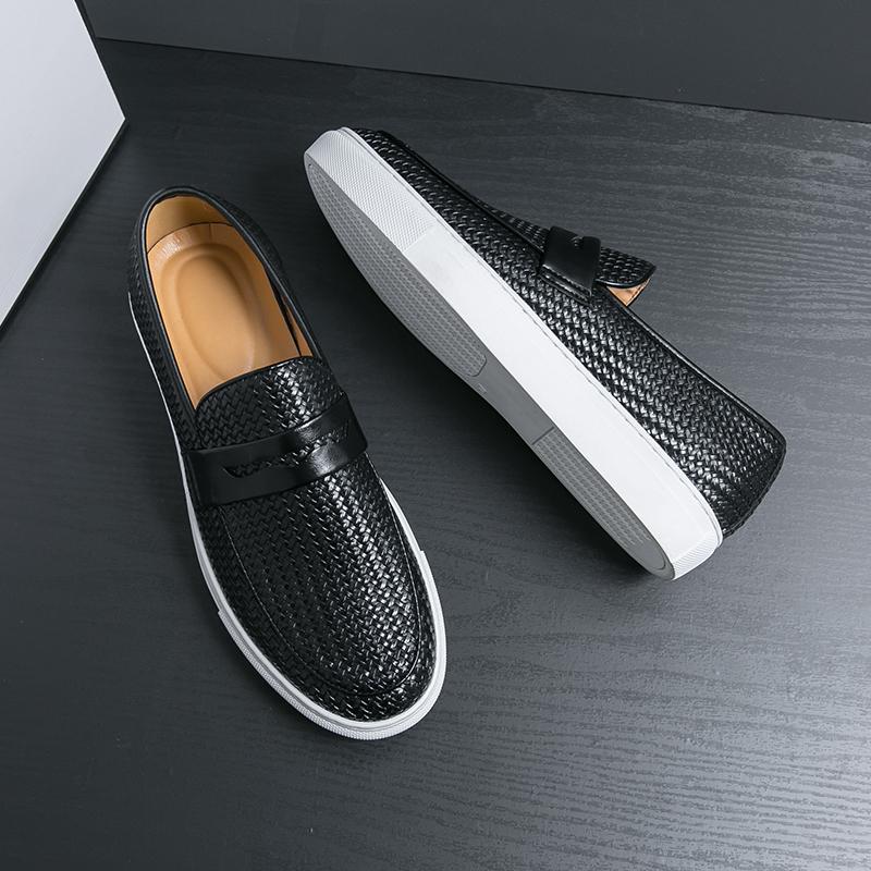 Mocassini Slip-On alla Moda Scarpe da Uomo Board Morbide Casual Scarpe in Pelle Sneakers da Uomo Scarpe con Fantasia Intrecciata per Uomo Piatte Gratuite