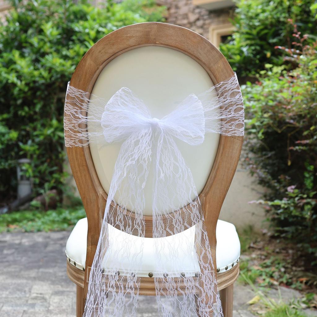 10Pcs 18x275cm White Lace Chair Sashes Boho Bows Rustic Chair Ties Slipcovers for Wedding Baby Shower Birthday Party Table Decor