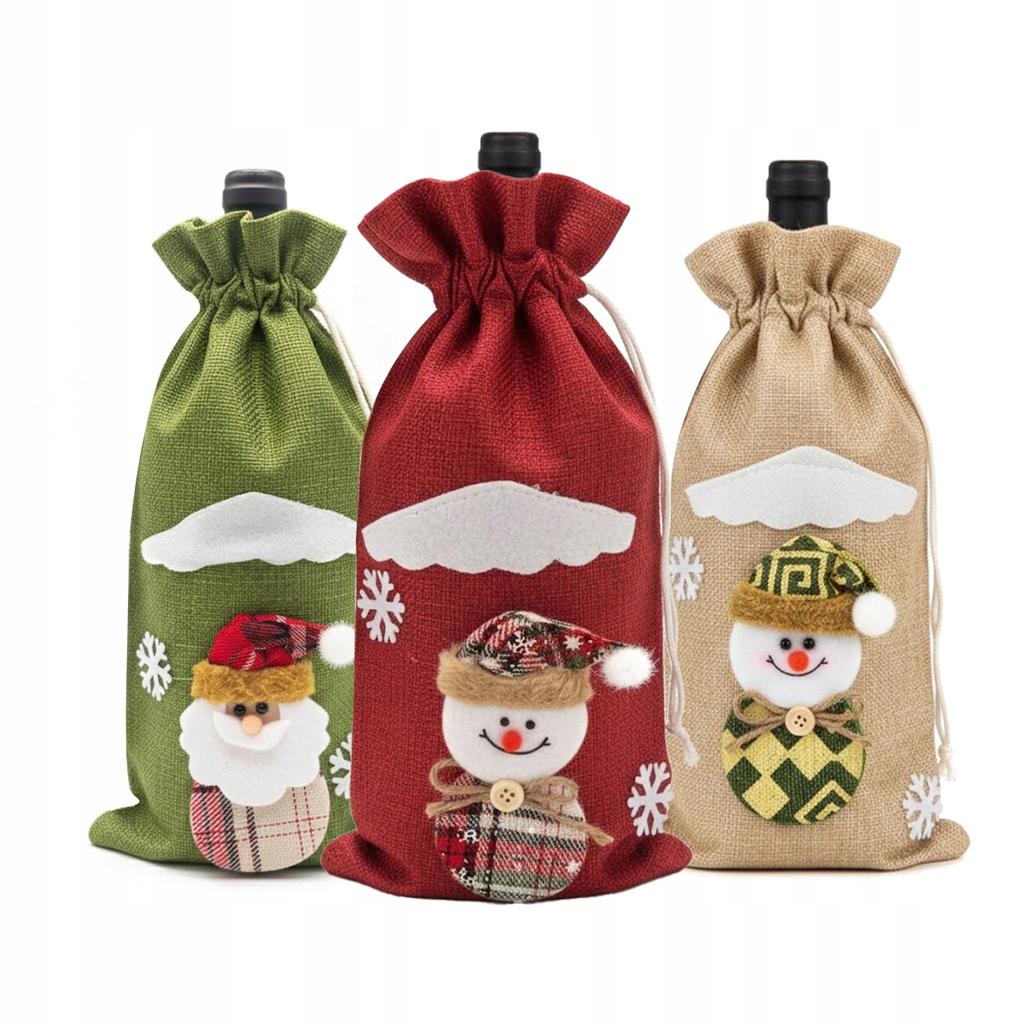 Christmas Bag for a Bottle Gift Santa Claus Snowman Linen Bag FOR CHRISTMAS