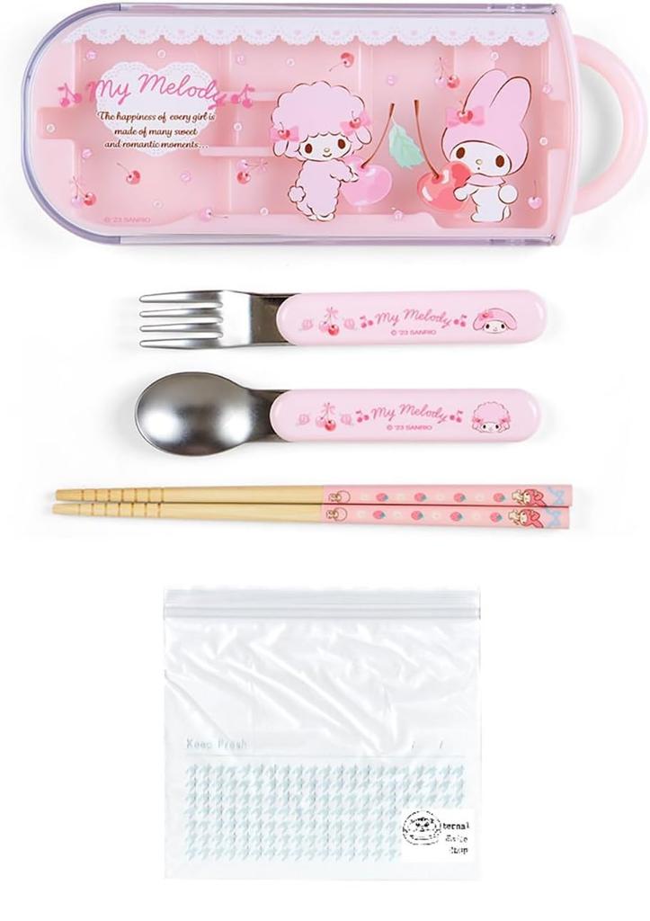 Sanrio Trio Set Chopsticks Spoon Fork Bento Chopsticks Case Chopsticks Slide Type Made in Japan Antibacterial Sanrio My Melody My Melody Set Freezer