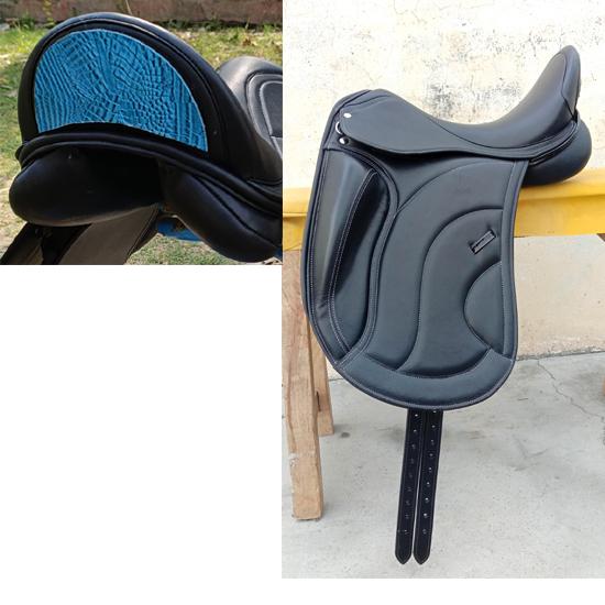 Leather Dressage Monoflap Saddle with Changeable Gullets – Elegant Cantle Design 16 Inch чёрный