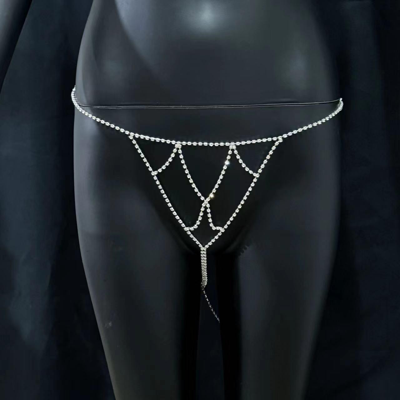 

Женский сетчатый купальник бикини со стразами и цепочка для тела Gold