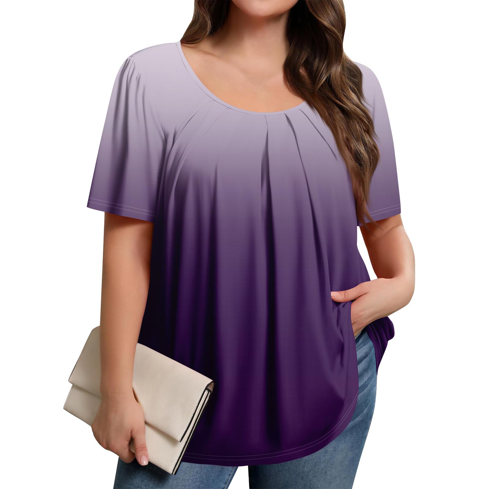 

Жіночий повсякденний топ великих розмірів з круглим вирізом і короткими рукавами, суцільний колір XXXXXL фіолетовий