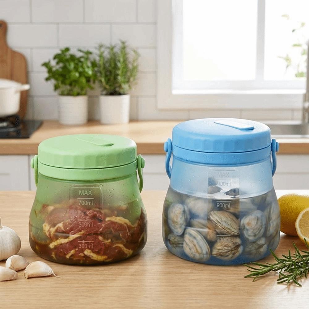 800/1200/1500ml Fresh Keeping Bucket Heat Resistant Leak-Proof Foldable Sealed Bucket with Handle with Scale