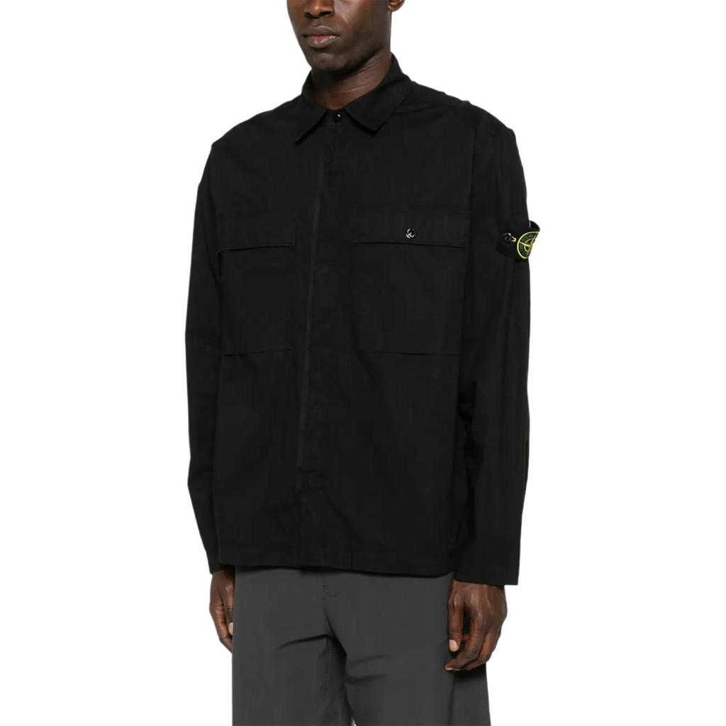 Stone Island Badge Polo Long Sleeve Shirt Men shirts Black K1S1512000-15S0003-V0029