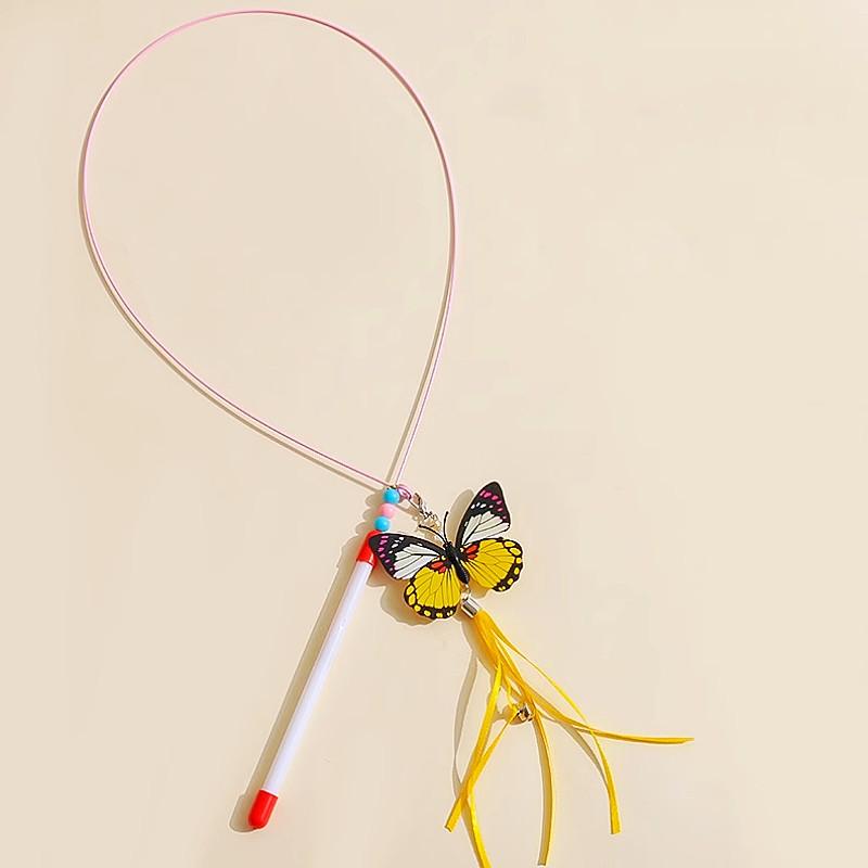 Cat Toy Butterfly Cats Stick Toy Steel Wire Cat Toys Interactive with Bell Long Handle Tassel Teaser Toys for Cats Scratching