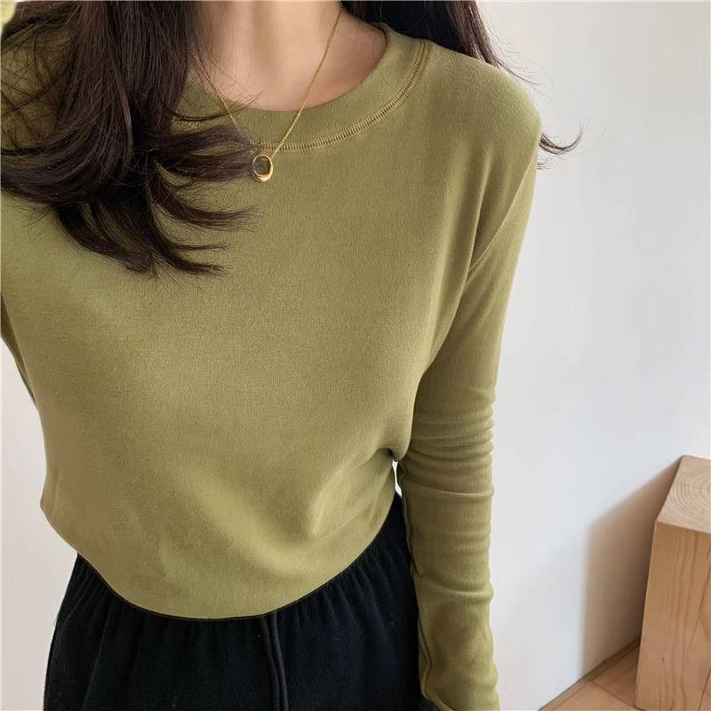 Dámské tričko s dlouhým rukávem a kulatým výstřihem v bonbónových barvách s fleecovou podšívkou - Měkké a hřejivé na podzim/zimu