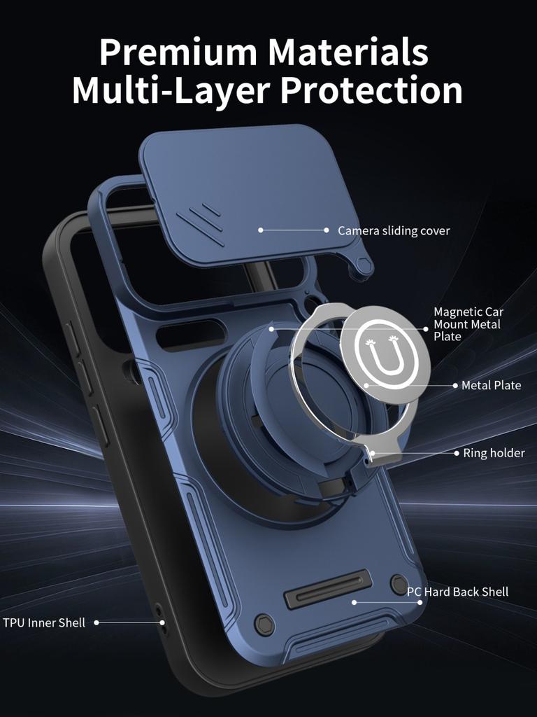 Magnetic Car Mount 360° Ring Kickstand Phone Case with Slide Camera Lens Cover For Xiaomi 17 Pro Max 15T Shockproof Armor Cover