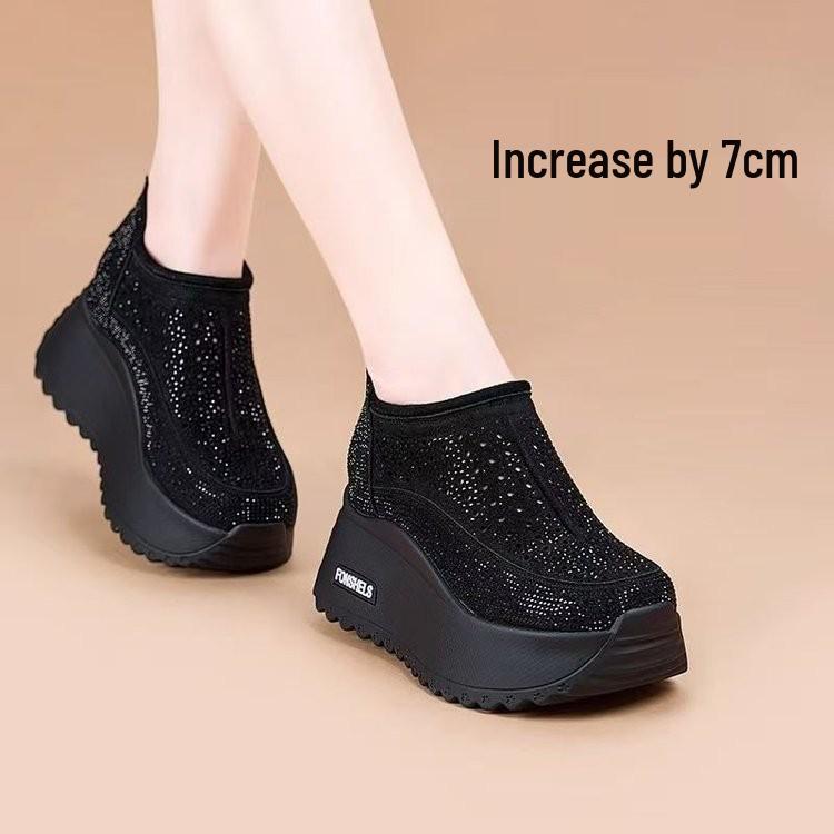 Summer 2025 Women's Rhinestone Round-Toe Sandals: Trendy, Breathable, Thick Sole, Height-Boosting Footwear