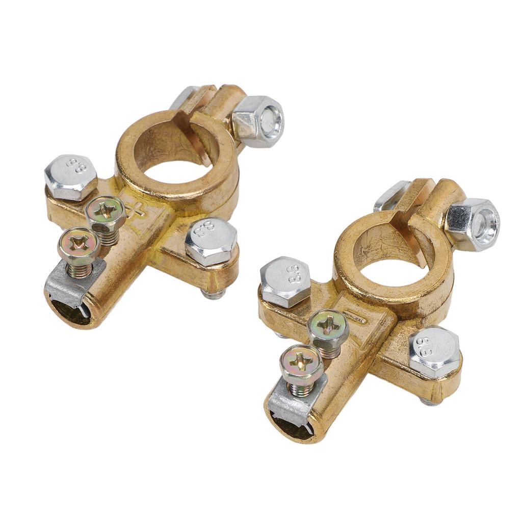 1 Pair Brass Battery Terminal Connectors Positive Negative Battery Terminals Clamp Set for Marine Car Boat RV Vehicles