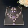 Women's 2 Pcs Jewelries Set with Rhinestones Elegant Purple/Pink Hanging Necklaces Drop Earrings for Bridesmaid Wedding Ball Party