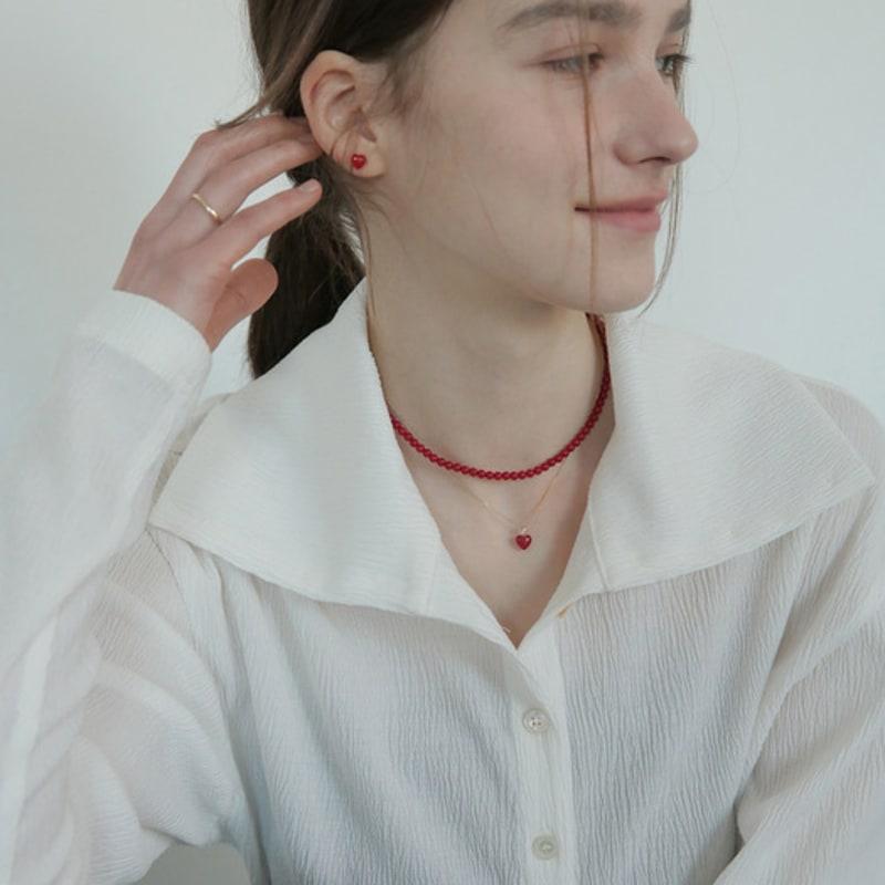 modernlike Silver 925 Coral Red Pearl Necklace 4mm