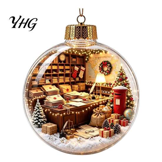 Xmas Fireplace Hanging Ornaments Glowing Christmas Story Ornament, Light-Up 3D Ball with Warm LED, Mini Garden Holiday Scene Clear Decoration