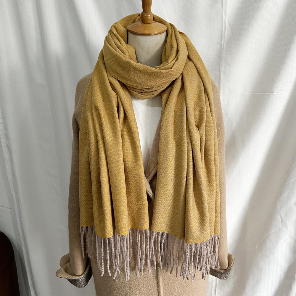 Double-sided heterochrome medium and long shawl women, high-end imitation cashmere scarf, winter atmosphere warm scarf