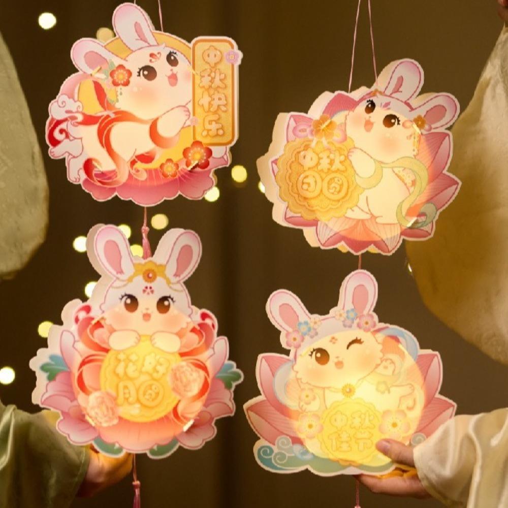 Traditional Style Rabbit Lantern Chinese Lotus Moon Handheld Luminous Lantern  Children Gift