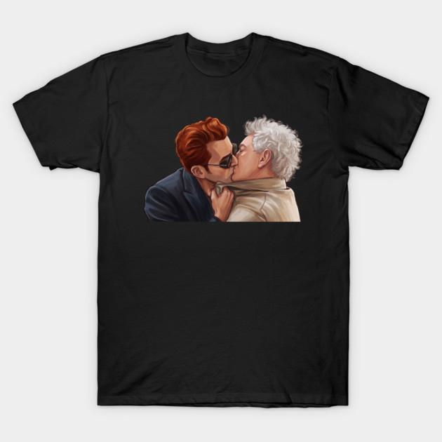 Aziraphale and Crowley Kissing Good Omens Fan Good Omens T-Shirt 2026 Summer Men's Women's Cotton Street Clothing Y2k Style