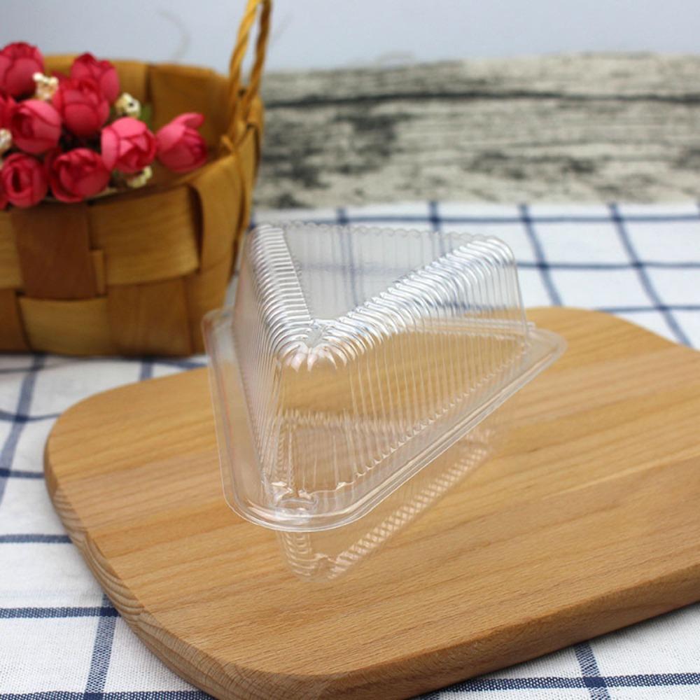 50pcs Plastic Cake Slice Boxes Clear Cheesecake Take Out Box Sandwich Packing Box  Commercial