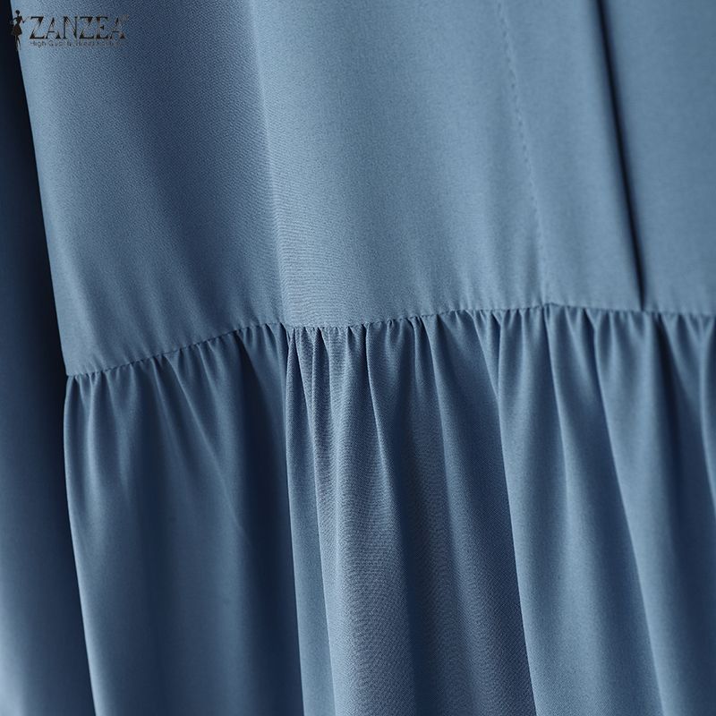 ZANZEA Women Casual Round Neck Solid Color Long Sleeve Long Dress