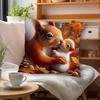 A Bohemian Style Squirrel Print Short Plush Pillow Cover, - Featuring Autumn Designs with Vibrant Leaves And Oak Trees, Zipper, Machine Washable, Poly