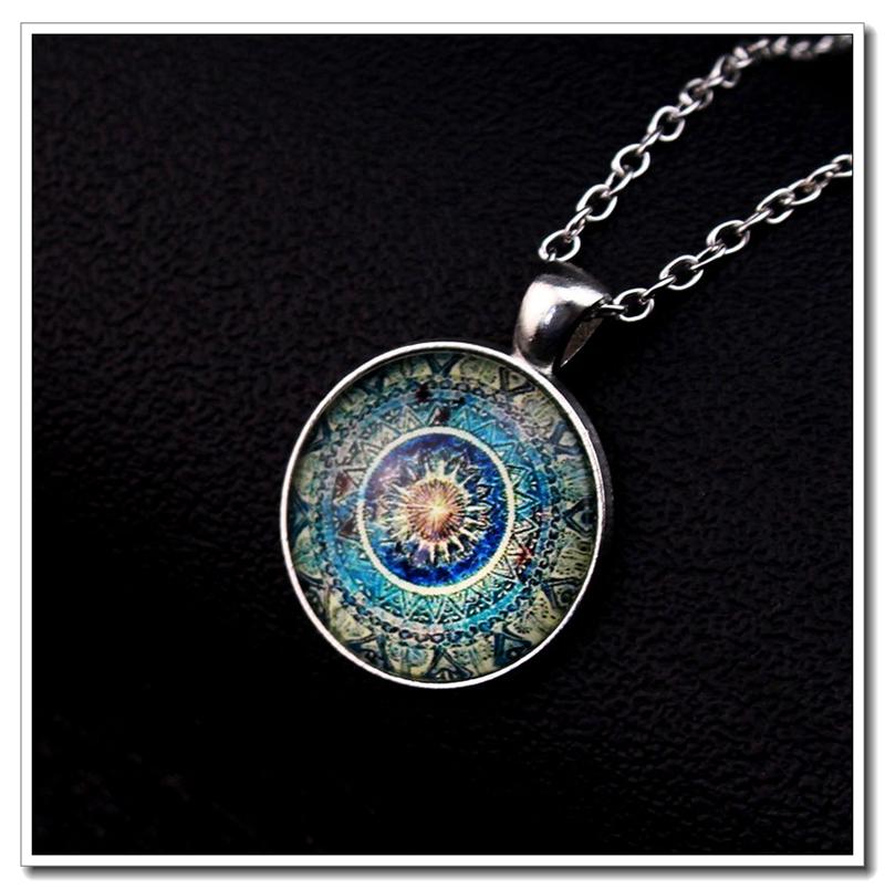 Vintage Amulet Pendant Necklaces Bronze Color Chain Blue Crystal for Childrends Toys Women Men Jewelry Gifts