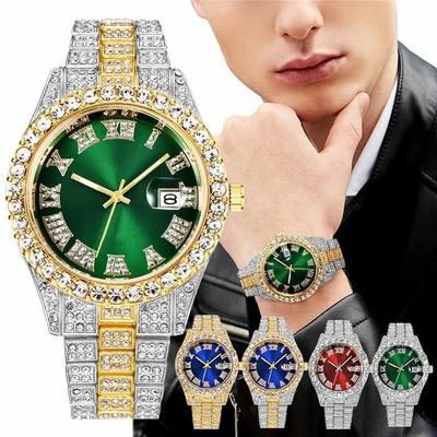 Waterproof Iced Out Watch Calendar Function Men  Watch Fashion Quartz Wristwatch  Male Fashion