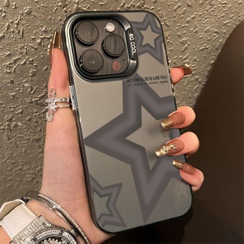 Cool Pink Five-Pointed Star Phone Case For IPhone 16 15 14 13 12 11 Pro Max Laser Hard Shockproof Cover Case Funda Bumber