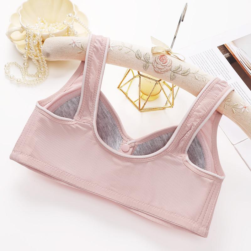 Plus-size front-fastening nursing bra: wire-free, push-up, side-cinched, thin-cup, button-fastening camisole-style bra