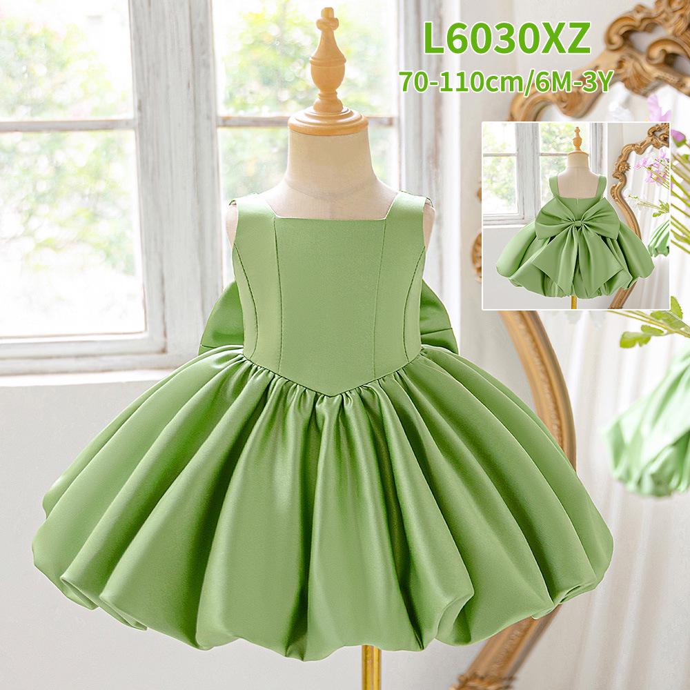 Mädchen Prinzessin Geburtstags Kleid - Einfarbig mit Puffschleife für Klavierauftritt & Partys