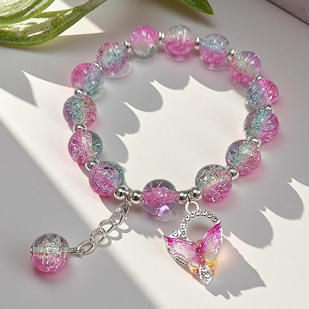2026 Iridescent Butterfly Bracelet - Colorful 10mm Beads, Color-block Design, Cross-border Gift