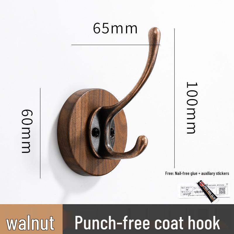 Black Walnut No-Drill Wall & Door Hook for Clothes and Hats