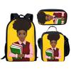 Classic Popular Novelty Cute African girl 3D Print 3pcs/Set pupil School Bags Laptop Daypack Backpack Lunch bag Pencil Case