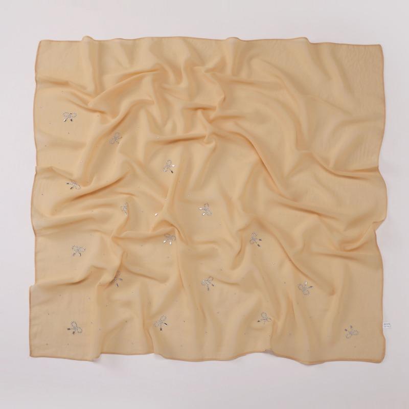 Simple Solid Color Star Bow Rhinestone Chiffon Square Scarf For Women