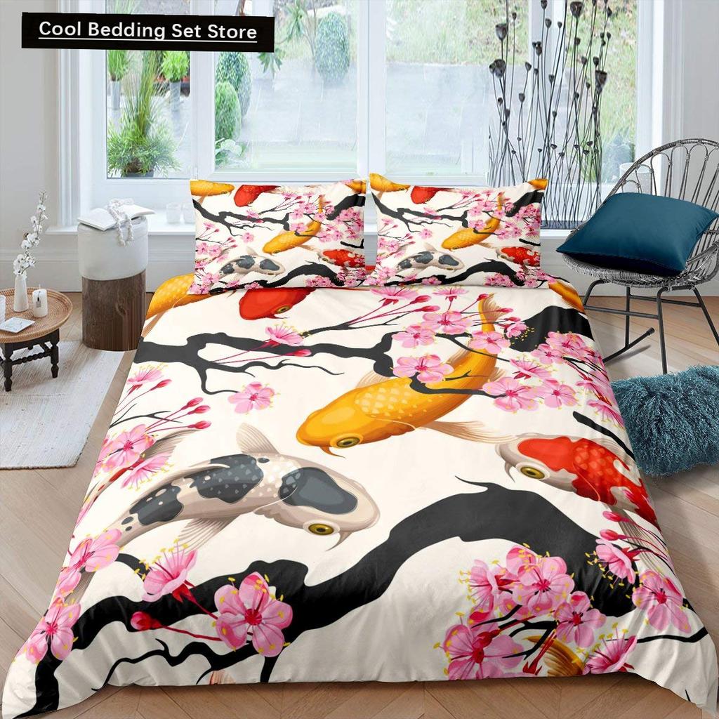 Goldfish Duvet Cover King/Queen Size Golden Red 3D Animal Bedding Set for Kid Teen Adult,Fish Themed Quilt Cover with Pillowcase