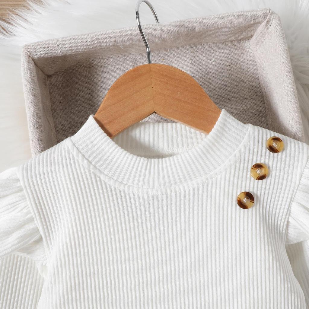 Europäischer & Amerikanischer Stil Mädchen Geripptes Top mit Fliegenärmeln & Unregelmäßiges Karomuster Rock Hosen Set