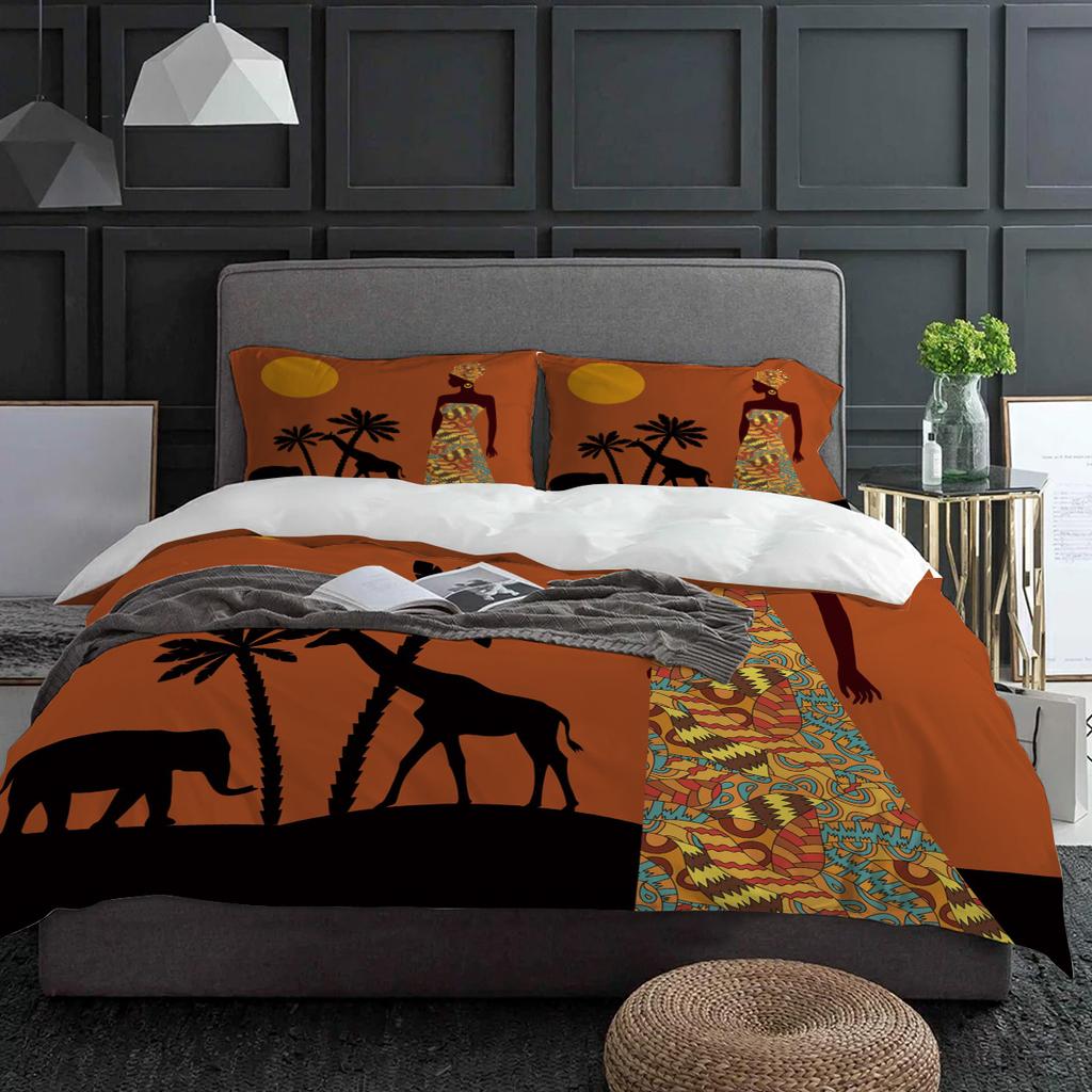 African Woman Plant Giraffe Elephant Ethnic Duvet Cover With Pillow Case Custom Bedding Set Quilt Cover Double Bed Home Textile